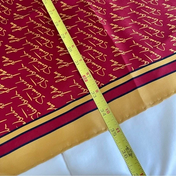 Josh Bach 100% Silk Scarf John Steinbeck Signature Print Red Square 35 x 35 In. - Picture 10 of 11